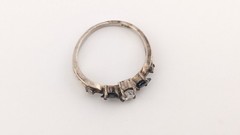 Vintage Sterling Silver Ring Oval Glass Dark Marquise Side Stones Size 8.25