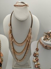 Elegant Peach And Gold Tone Jewelry Lot. Some New Some Used. 17 Pieces. Lot#140