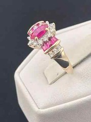 Ruby Pink & Diamond Vintage Lab Created 14K Yellow Gold Plated Marquies Cut
