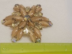 Vintage Creamy Beige Moonstone & Yellow Marquise /AB Rhinestone Brooch 1960’s