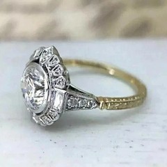 Art Deco Style 2.30Ct Round Lab Created Diamond Wedding 14K Yellow Gold FN Ring