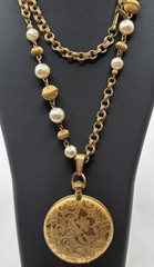 Signed Miriam Haskell Locket Necklace Faux Baroque Pearls Gold Tone VTG