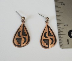 1980s WM Wheeler CO Southwestern Moon Design Copper Earrings Black Niello Signed