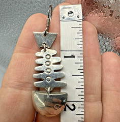 Vtg Taxco Sterling Silver Articulated Skeleton Bone Fish Dangle Earrings 15.9g