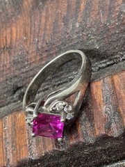 Vtg Ornate Sterling Silver Ring SZ 9 Pink Square Ruby Cubic Zirconia CZ Accents