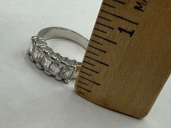 VINTAGE SILVER PLATED HALF ETERNITY BAGUETTE CUT CZ ANNIVERSARY BAND RING SZ 8