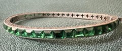 STUNNING ART DECO STERLING GREEN PASTE STONES BANGLE BRACELET 1920s FABULOUS