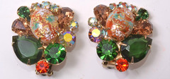 D & E Juliana Demi Parure Set Easter Egg Rhinetone Brooch & Clip On Earrings VTG