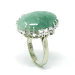 NYJEWEL Italy 18k White Gold Jade & Diamond Ring