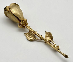 Vintage Rosebud Brooch Textured Matte Shiny Gold-Tone Metal Unbranded 3.5 Inches