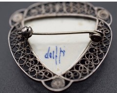 Sterling Silver Porcelain Vintage Delft Blue Ceramic Dutch Jewelry Set