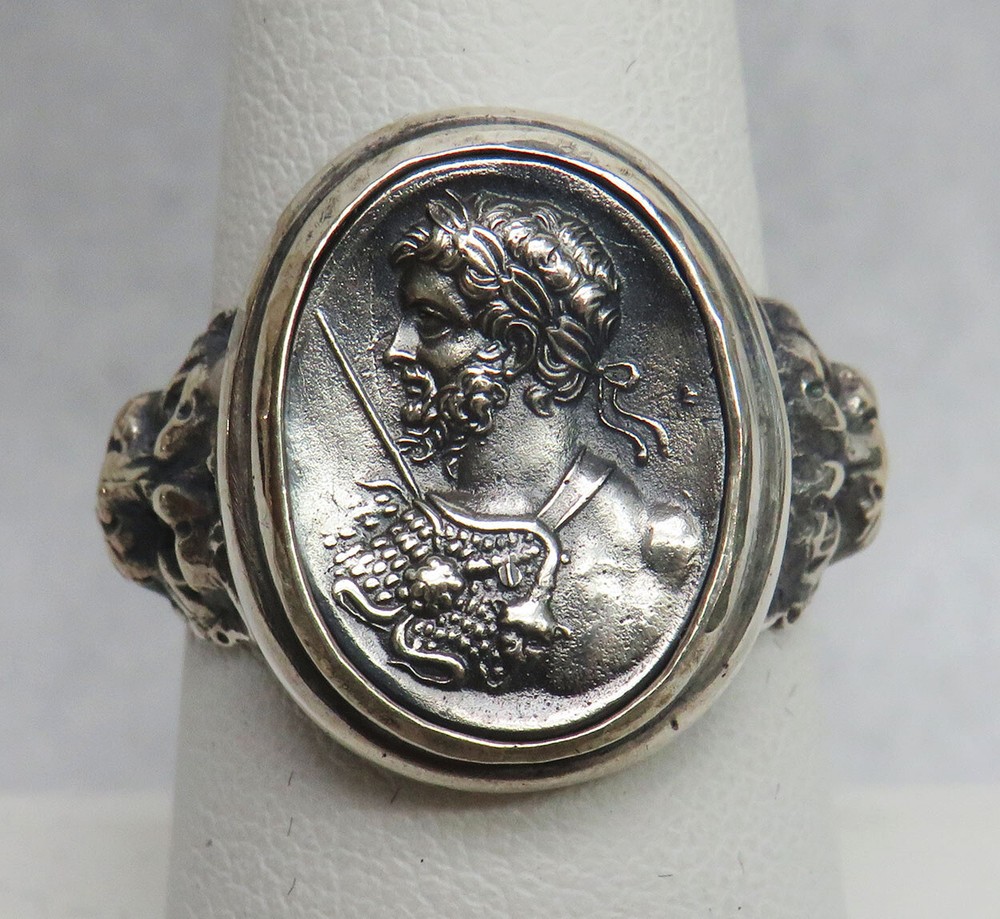 VINTAGE SILVER ROMAN GENERAL & EMPEROR SEPTIMUS SEVERUS CAMEO RING SIZE 8