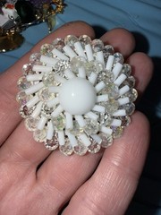 Vintage signed “West Germany” Demi-parure 1950s milk glass starburst set