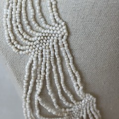Vintage White Glass Seed Bead Bib Collar Necklace 16-18” Adjustable Length