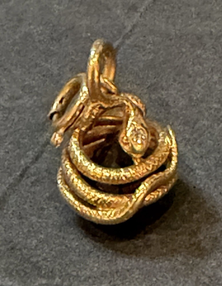 Antique 18k Gold Snake Serpent Charm Pendant Fob Diamond w/ Citrine