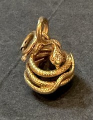 Antique 18k Gold Snake Serpent Charm Pendant Fob Diamond w/ Citrine