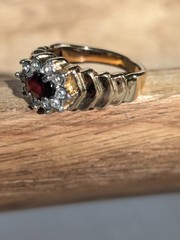 Vintage Costume Faux Gold Ruby Diamond Ring Size 10