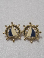 Vintage Avon Nautical Sailboat Earrings | Enamel Ship Wheel Studs