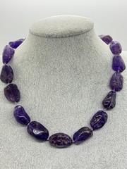 VTG Natural Purple Amethyst Gemstone Necklace Large Rough Nuggets Knotted 18″