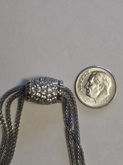MX Silver-Tone 3 Strand Mesh with Sliding Crystal Barrel Necklace