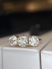 2.50 ctw Antique Old Mine Cut Diamond Three Stone Engagement Wedding Ring