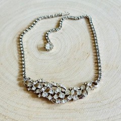 Necklace VTG Jeweled Austrian Crystal Rhinestone floral Bridal 60s Sparkly 16″