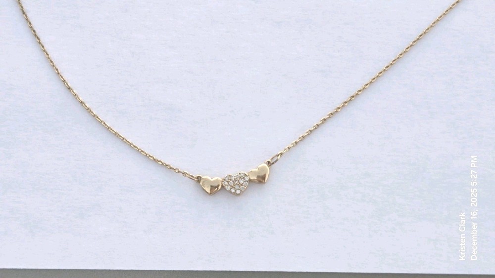 ​Vintage 2000s Gold Plated Triple Heart Necklace Rhinestone Dainty Y2K Jewelry