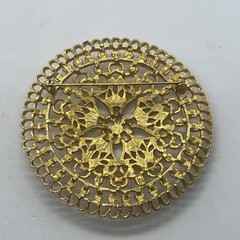 Vintage 1960’s Round Reticulated Domed Russian Gold Tone Runway Statement Pin 3″
