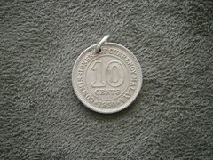 King George VI Malaya 10 Cents Coin Thick Charm Pendant 1950 ~ 4.6g