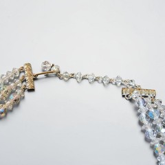 Vintage Aurora Borealis Crystal Necklace 3 Strand Clear Glass Choker Collar AB
