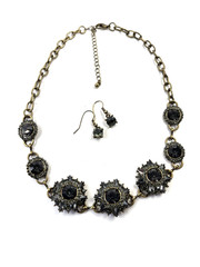 Vintage Smoky Gray Rhinestone Starburst Statement Necklace & Earrings Set