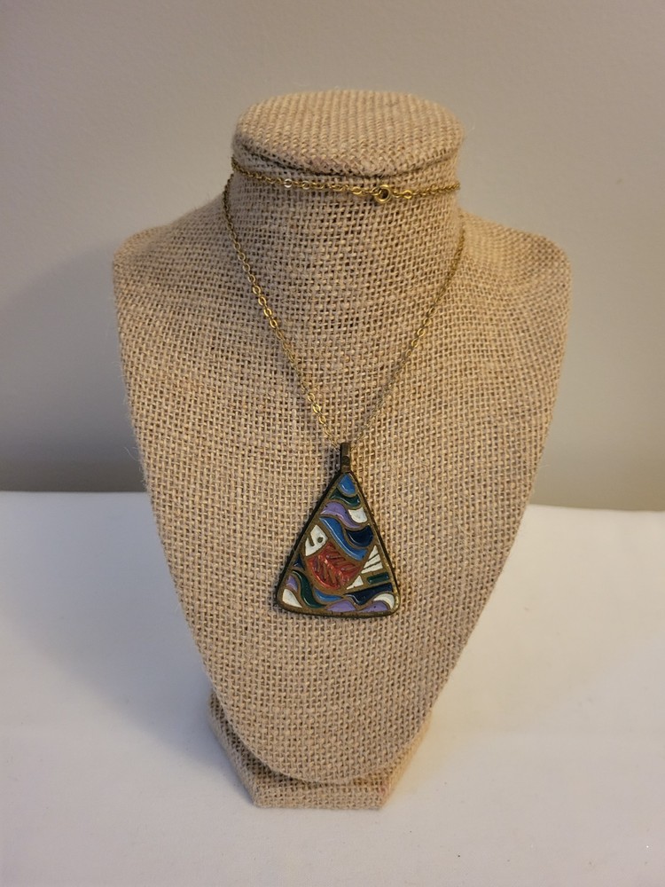 VINTAGE 1969 TERRA SANCTA GUILD GOLD TONE NECKLACE ENAMEL BRASS ACE ENAMEL BRASS