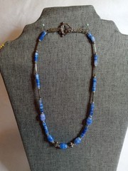 Lapis Lazuli Blue Beaded Glass Necklace 17″ Long with Silver Spacer Beads