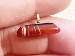 Antique Banded Agate with Gold Filled Charm Watch Fob Drop Button Tiny Size