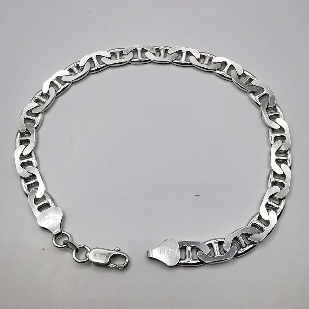 925 Italy Sterling Silver Vintage Mariner Anchor Link Bracelet Heavy Chain