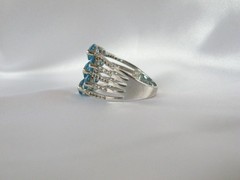 Sterling Silver 925 Natural Heated Blue Topaz Multi Row Statement Ring Size 11