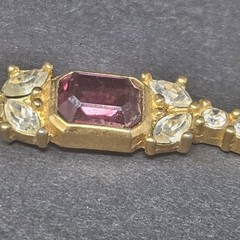 Vintage Christian Dior Rectangle Purple Rhinestone Crystal Gold-plated Necklace