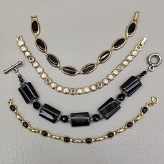 Bracelet Lot of 4 Linked Black Onyx Silver Tone Gold Plated 7.5 – 8.5″