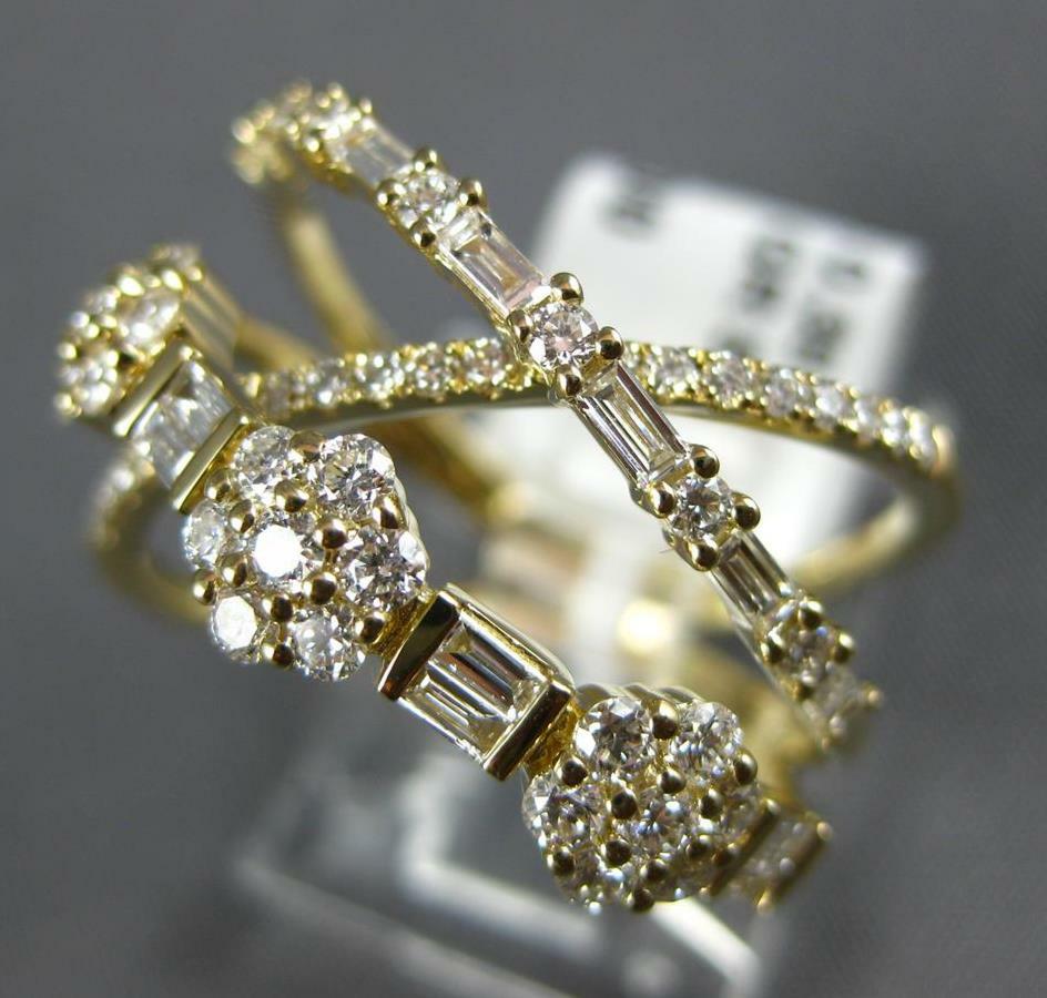LARGE .99CT DIAMOND 14KT YELLOW GOLD ROUND & BAGUETTE MULTI FLOWER INFINITY RING