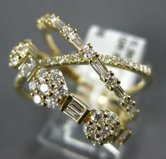 LARGE .99CT DIAMOND 14KT YELLOW GOLD ROUND & BAGUETTE MULTI FLOWER INFINITY RING