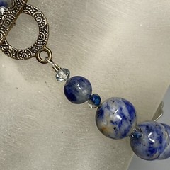 Gemstone Bracelet Blue Gray Marble Stone Peace Tag Toggle Healing Chakra Boho