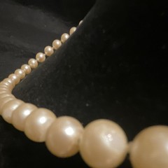 Vintage White Pearl Round Beaded Strand Necklace Knotted Spring Ring Clasp 16”