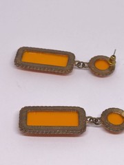 Vintage Art Deco Orange Lucite Dangle Earrings Gold Tone Geometric Statement