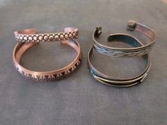 Lot of 4 Vintage Solid Copper Cuff Bracelets Southwestern Stamped Message Stack