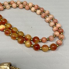 Stone Tassel Necklace Blue Gray Orange Gemstone Beads Graduating Chakra Long 32″