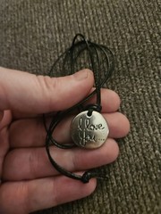 Vintage Retro I LOVE YOU Silver Etched Necklace Pendant With Nylon Chain RARE!🩶