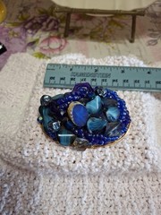 Vintage Large 3″ Blue Multistone And Bead Strung Brooch Unsigned Haskell/Hager?