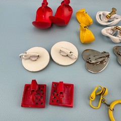 Vintage Enamel Metal Earrings Lot Clip On Bright Colorful 1980s Retro Pop MOD