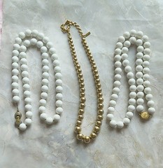 Vintage Monet White Glass Acrylic & Gold Tone Wire Strung Bead Necklace Lot