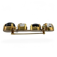 Unique Vintage Gold Tone Silver Old European Cut Diamond & Multi Gemstone Brooch